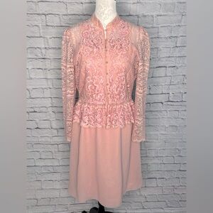 Vintage SAMAX pink lace midi dress with lace over jacket